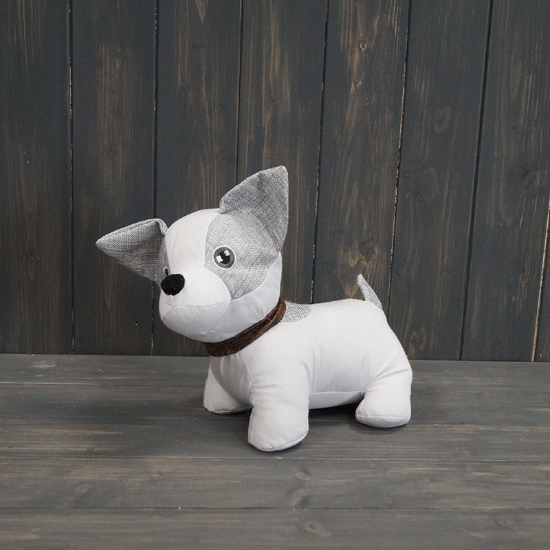 White and Grey Dog Doorstop with collar detail page